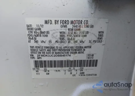 2013 Ford Edge Sel из США, поврежденный, VIN 2FMDK3JC2DBB45174